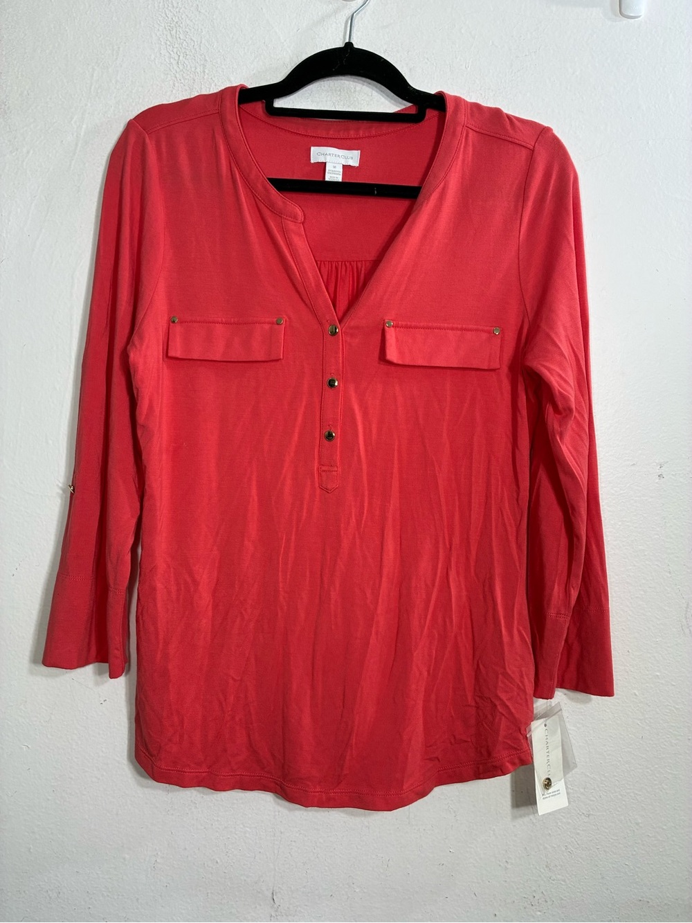 Charter Club Coral Henley Button-Front Tunic